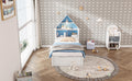 Twin Size House Shaped Bed With Bookcase Headboard And Led Light And Twin Size Trundle For Kids Boys Girls, Blue White Box Spring Not Required Twin White Blue Wood Bedroom Cute Bed Frame Wood