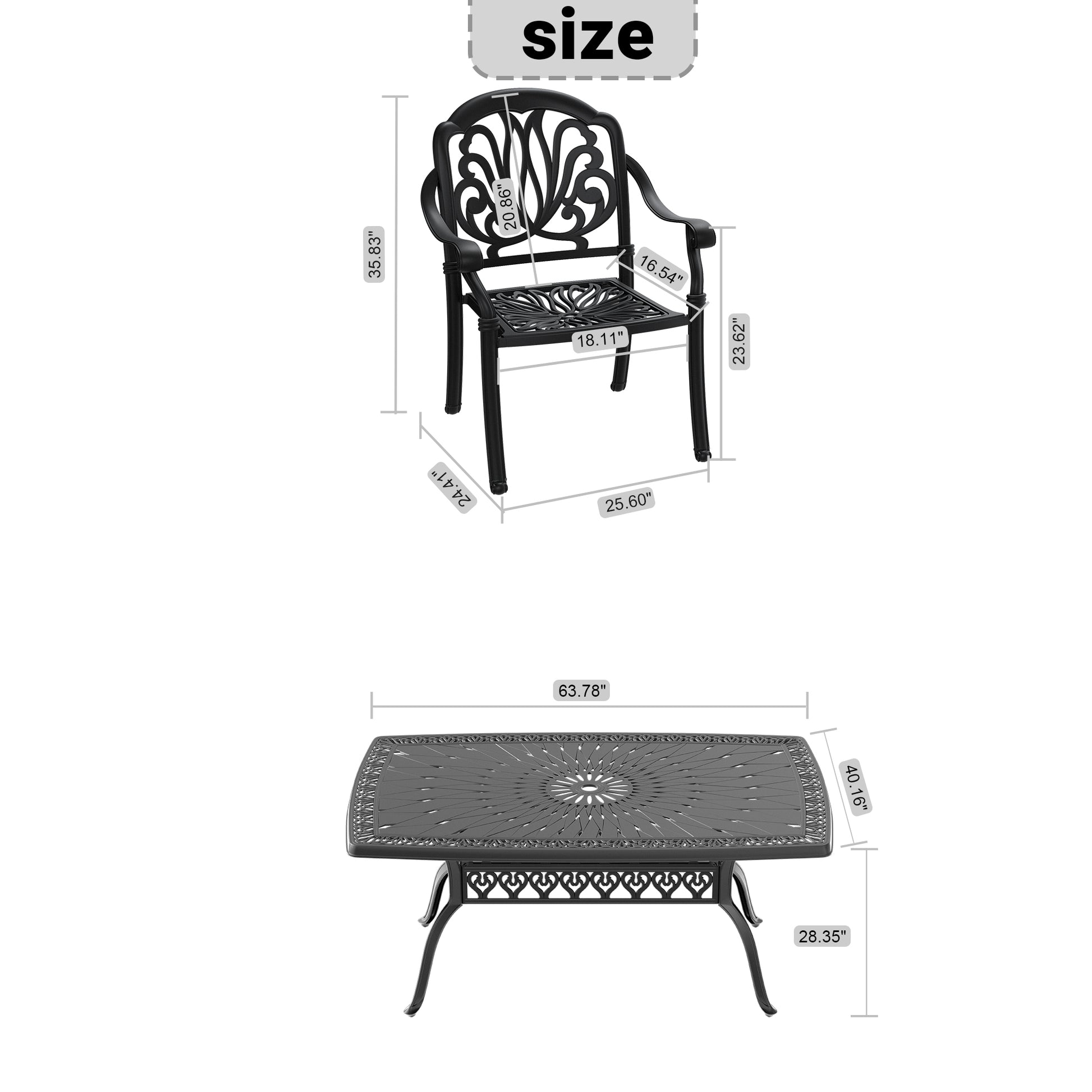 Cushions In Random Colors 7 Piece Set Of Cast Aluminum Patio Furniture With Cushions Yes Dining Set Black Seats 6 Rust Resistant Frame Water Resistant Cushion Garden & Outdoor Complete Patio Sets Aluminium