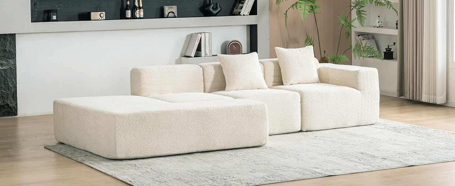 116.5" Sectional Sofa Full Compressed Sofa Couch Free Combined Sofa For Living Room, Beige Beige Foam Polyester 4 Seat