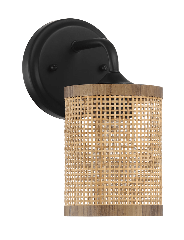 Reef Single Lights Wall Sconce With Natural Rattan Shade Rustic Wicker Wall Light Black,Rattan Metal,Rattan