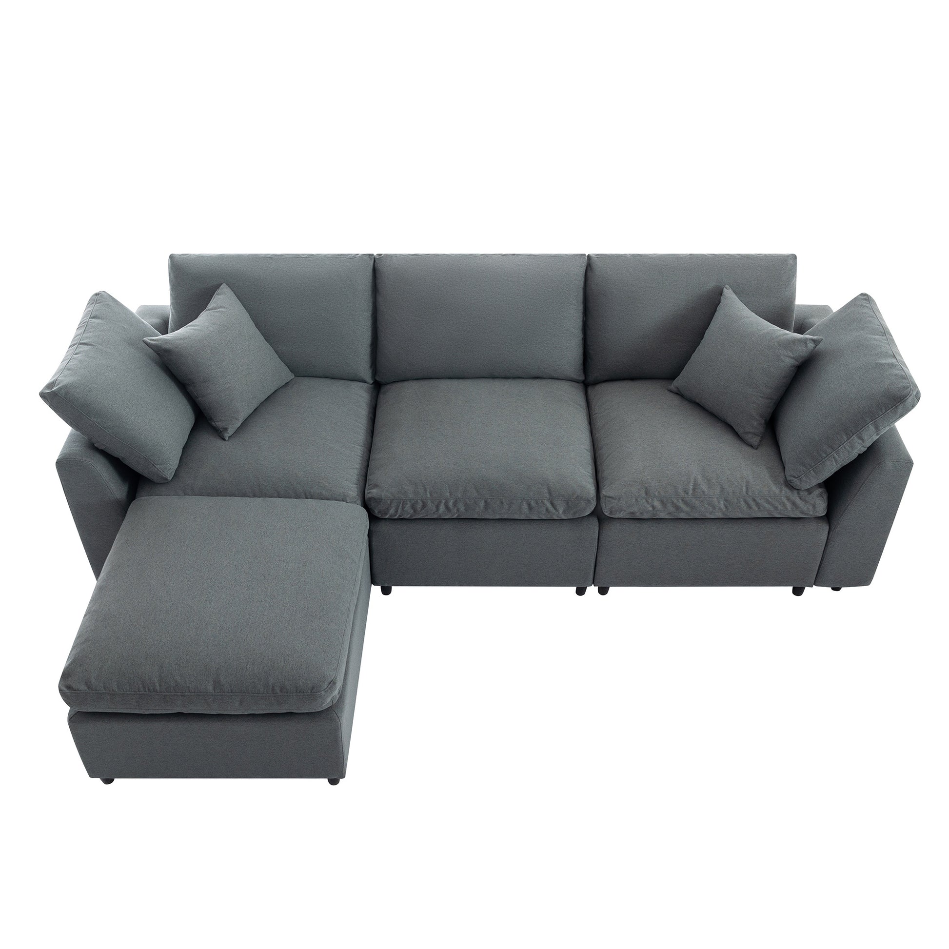 Down Filled Upholstery Convertible Sectional Sofa, L Shaped Couch With Reversible Chaise Dark Gray Polyester 4 Seat