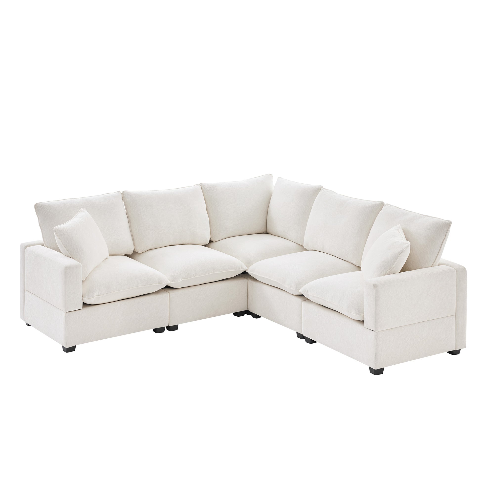 84*84" Modern L Shape Modular Sofa, 5 Seat Chenille Sectional Couch Set With 2 Pillows Included, Freely Combinable Indoor Funiture For Living Room, Apartment, Office, 2 Colors White Chenille 5 Seat