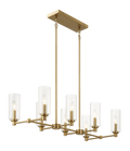 Willow Eight Lights Island With Clear Ribbed Glass Pendant Lamp Satin Brass Clear,Gold Ceiling Lights Brass,Glass