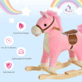 Qaba Rocking Horse Plush Animal On Wooden Rockers, Baby Rocking Chair With Sounds, Moving Mouth, Wagging Tail, Pink Pink Plush