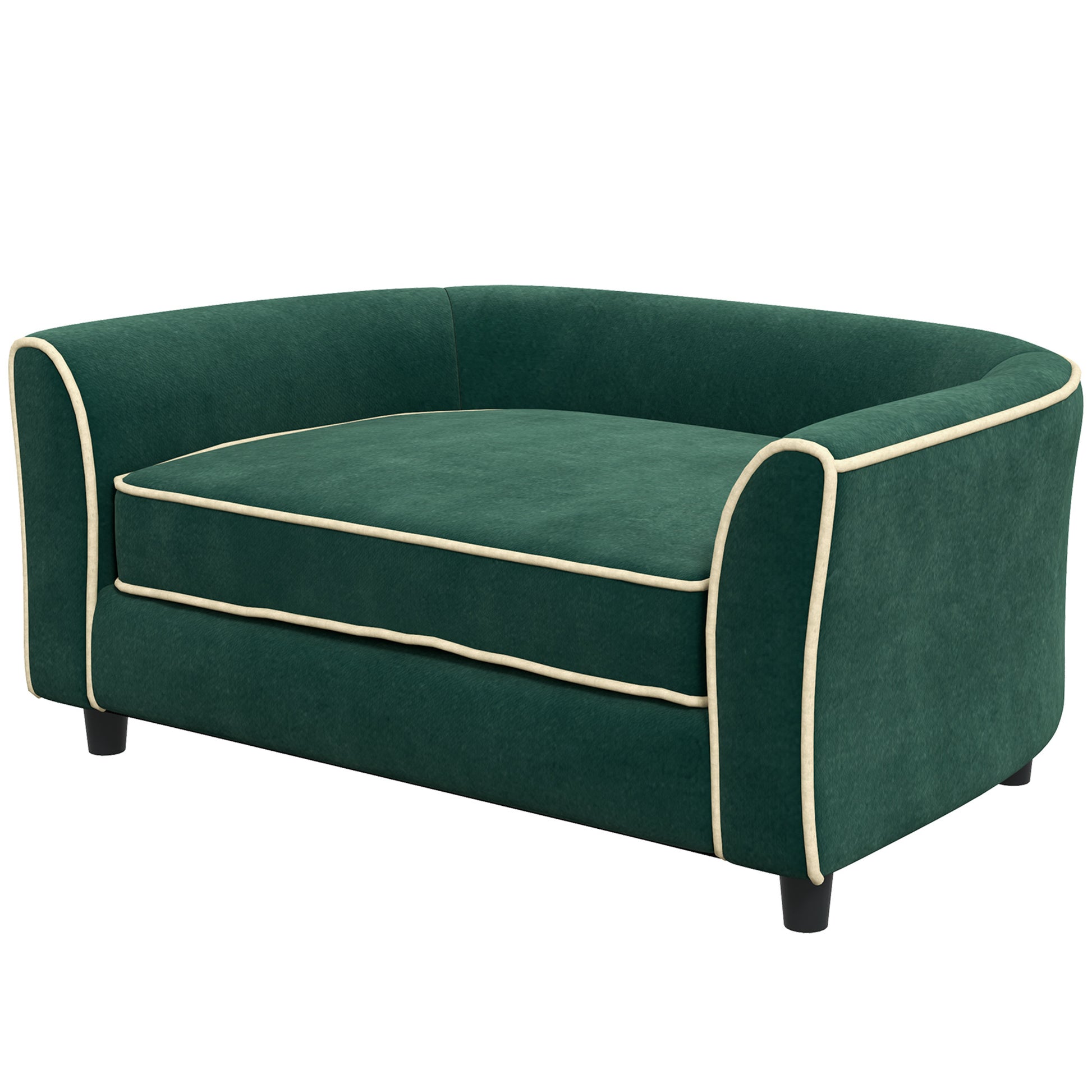 Pawhut Dog Couch Fancy Pet Bed Modern Dog Sofa For Small And Medium Dogs Cats, With Soft Cushion, Washable And Removable Cover, Dark Green Dark Green Polyester