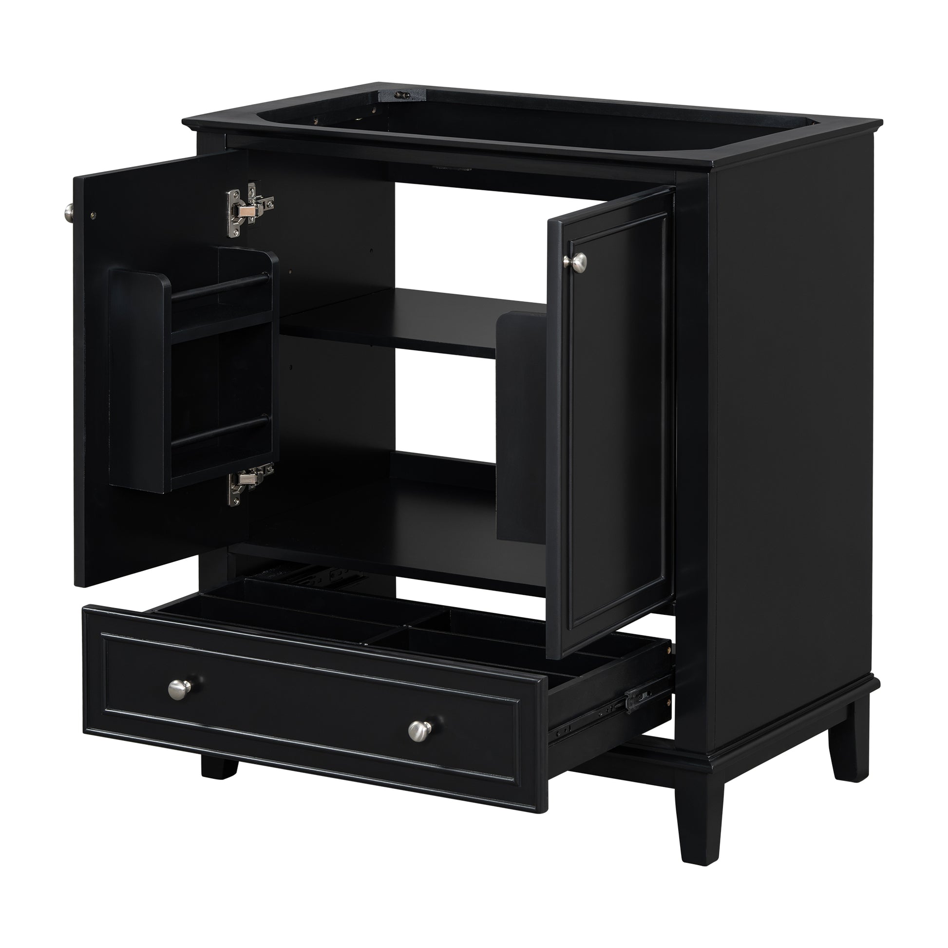 30" Bathroom Vanity Without Sink, Base Only, Multi Functional Bathroom Cabinet With Doors And Drawer, Solid Frame And Mdf Board, Black Black Solid Wood Mdf