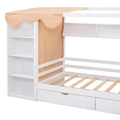 Twin Size House Bed With Two Drawers And Wardrobe,White Twin White Solid Wood