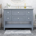 49'' Bathroom Vanity With Marble Top & Ceramic Sink, Open Shelf, 5 Drawers, Gray Same As N759S999002E Grey Plywood