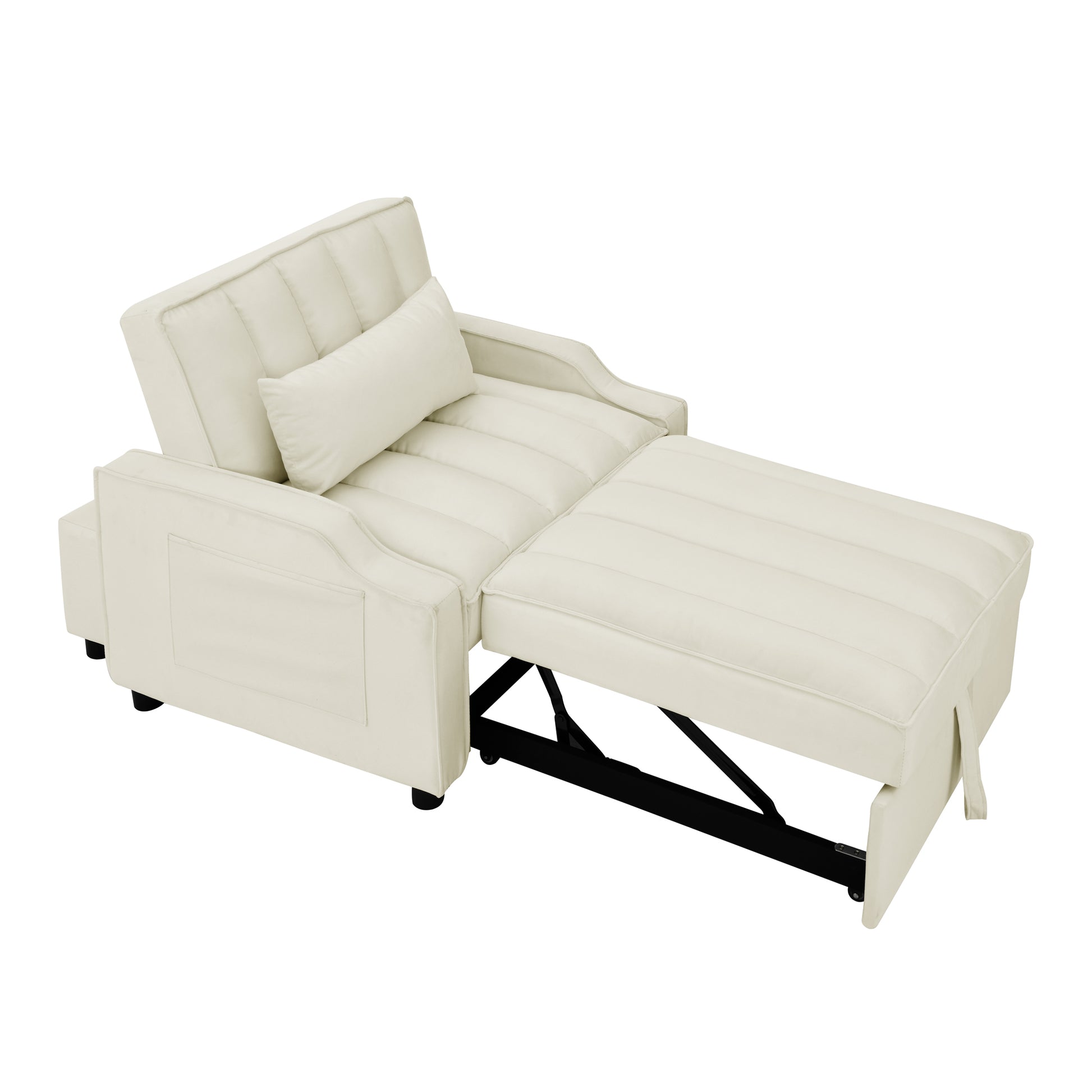 Modern Velvet Armchair Sofa Couch Pull Out Bed,3 In One Convertible For Living Room Sofa Bed,Beige Beige Velvet Cushion Back Medium Soft Medium Duty American Design Pillow Top Arms Foam Velvet 1 Seat