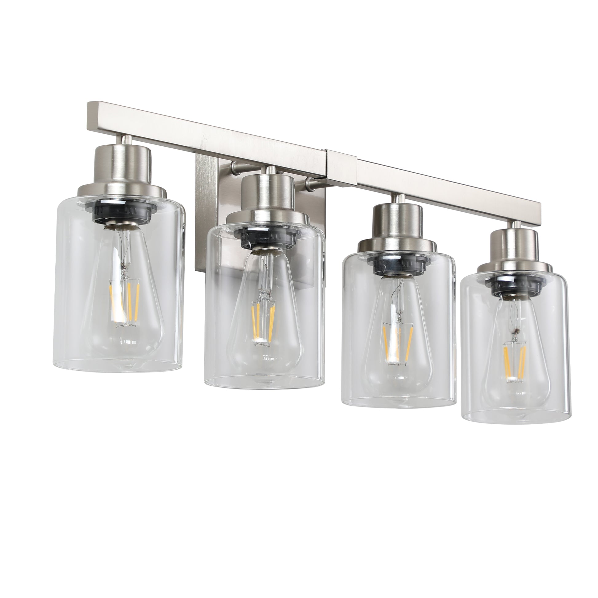 Modern 4 Light Bathroom Vanity Light Fixture Brushed Nickel Finish With Clear Glass Shades, Perfect For Bathroom, Vanity, And Dressing Area Lighting No Bulbs Brushed Nickel Glass,Iron