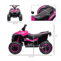 Aosom 12V Kids Atv Quad Car With Forward & Backward Function, Four Wheeler For Kids With Wear Resistant Wheels, Music, Electric Ride On Atv For Toddlers Ages 3 5 Years Old, Pink Pink Iron Plastic