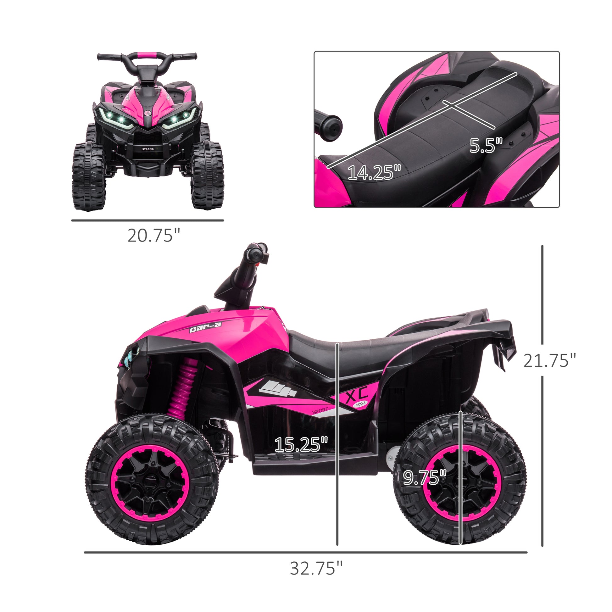 Aosom 12V Kids Atv Quad Car With Forward & Backward Function, Four Wheeler For Kids With Wear Resistant Wheels, Music, Electric Ride On Atv For Toddlers Ages 3 5 Years Old, Pink Pink Iron Plastic