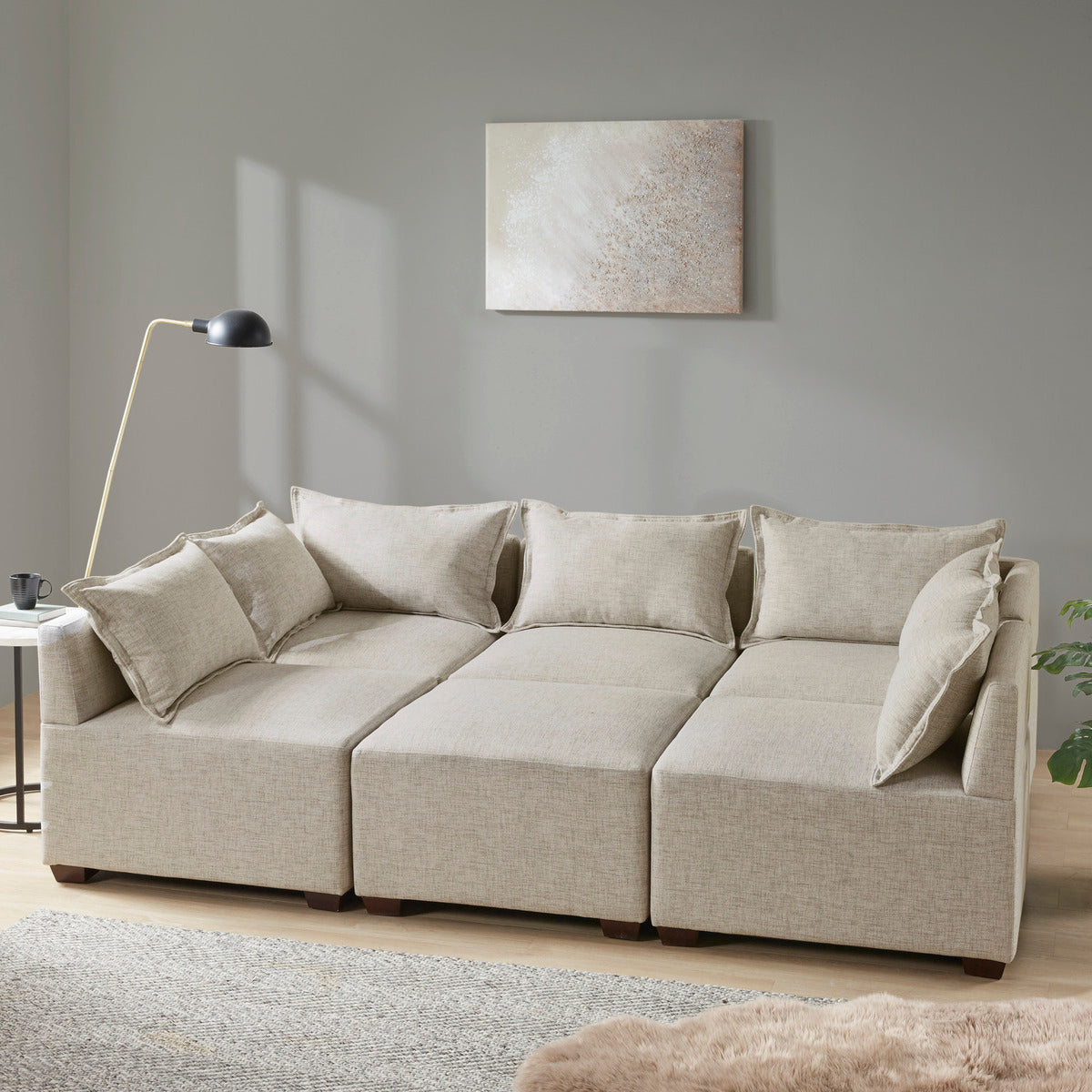 Modular Armless Chair Linen Polyester 1 Seat