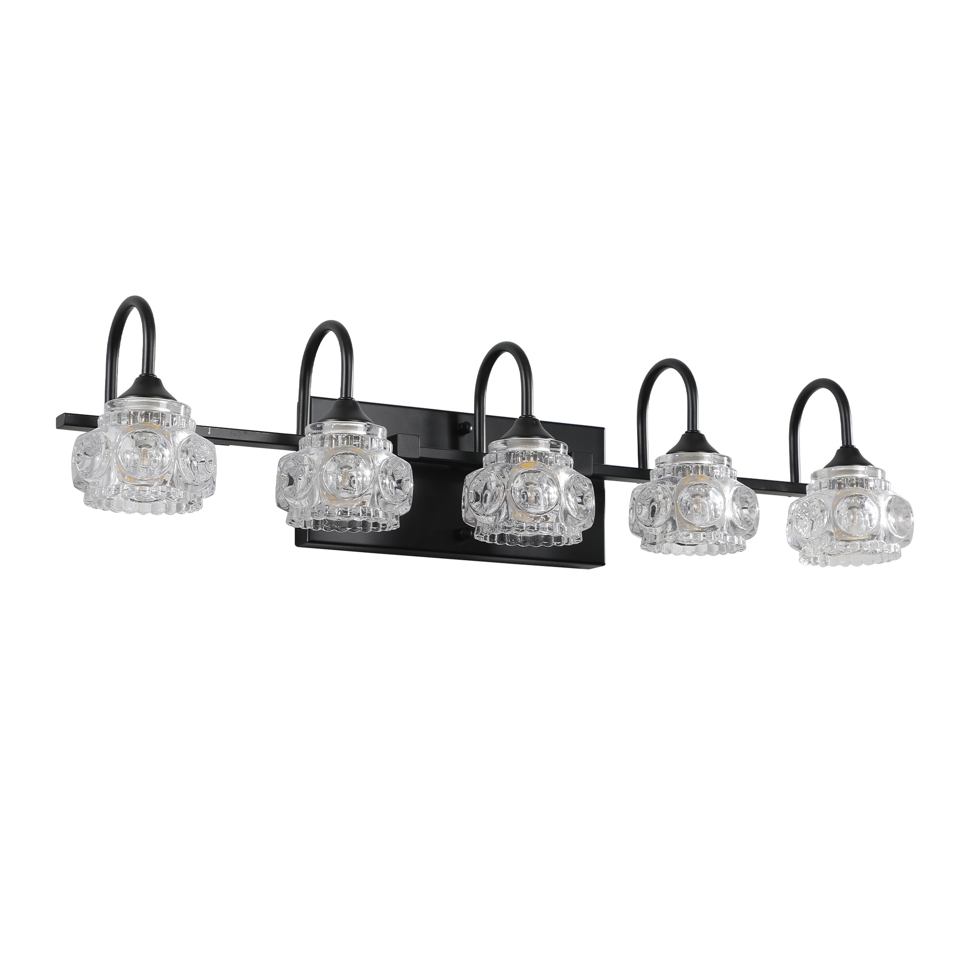 Retro 5 Light Bathroom Vanity Light Fixture Black Finish With Crystal Glass Shades, Wall Mounted Lighting For Bathroom, Powder Room, And Vanity Mirror No Bulbs Black Crystal Iron