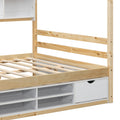 Full House Bed With Roof Frame, Bedside Shelves, Under Bed Storage Unit,Natural Full Natural American Design Pine