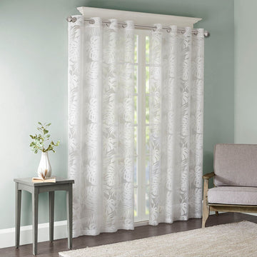 Palm Leaf Burnout Window Sheer White Polyester