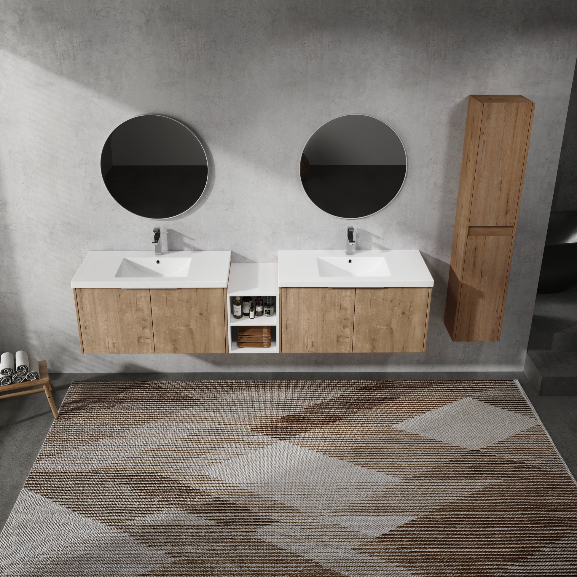 84" Wall Mounted Bathroom Vanity With Sink And Side Cabinet, Soft Close Doors,00112Imo 00636Imox2 0612Gwh Combination Cabinet Kd Packing Imitative Oak Bathroom Modern Plywood Plywood