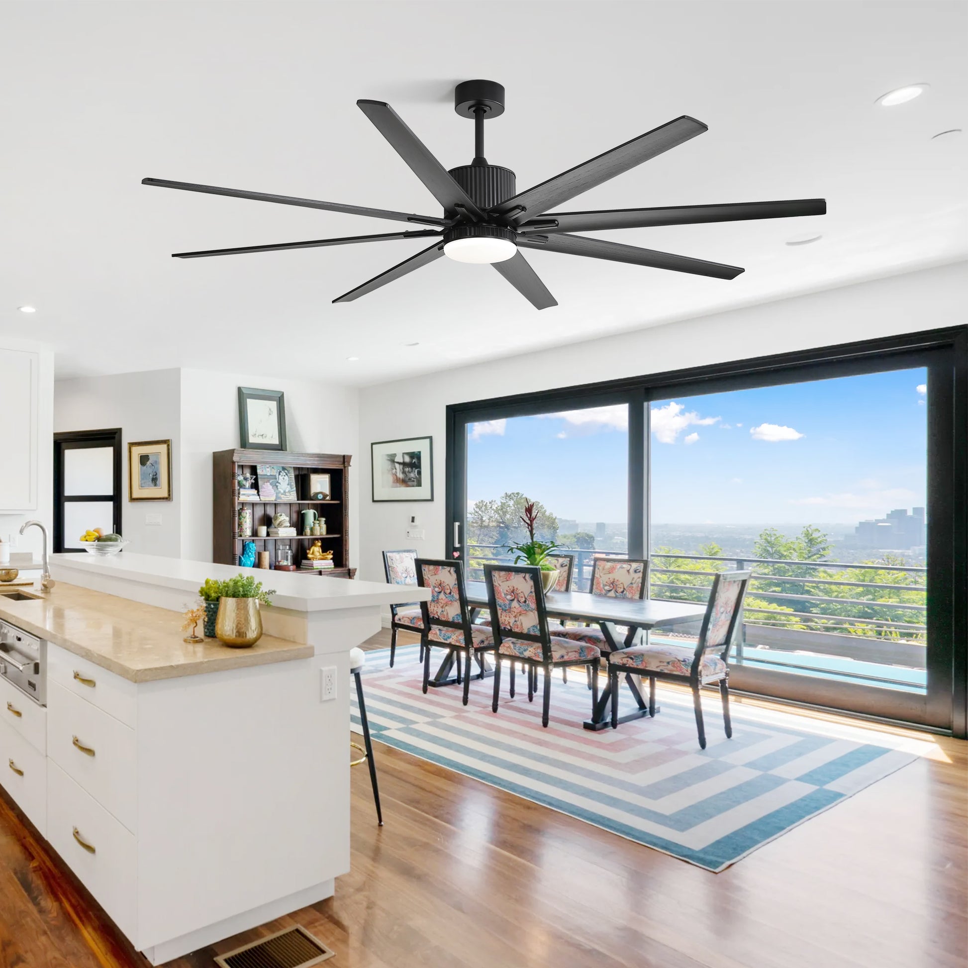 76 Inch Ceiling Fan With 18W Dimmable Led Light Smart Remote Control 8 Solid Wood Blades Black Black Metal & Wood