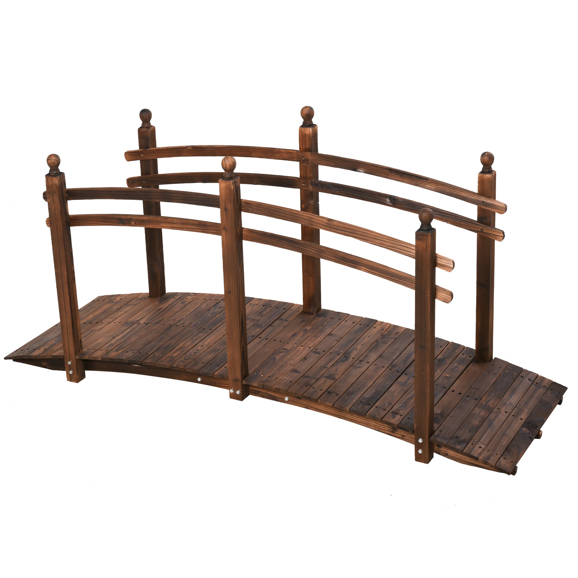 Outsunny 7.5' Fir Wood Garden Bridge Arc Walkway With Side Railings, Perfect For Backyards, Gardens, & Streams, Carbonized Brown Wood