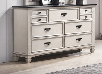 Beautiful Farmhouse Two Tone Finish 1Pc Dresser Storage Drawers Bedroom Furniture Black Nickel Hardware Beige Bedroom Farmhouse Solid Wood