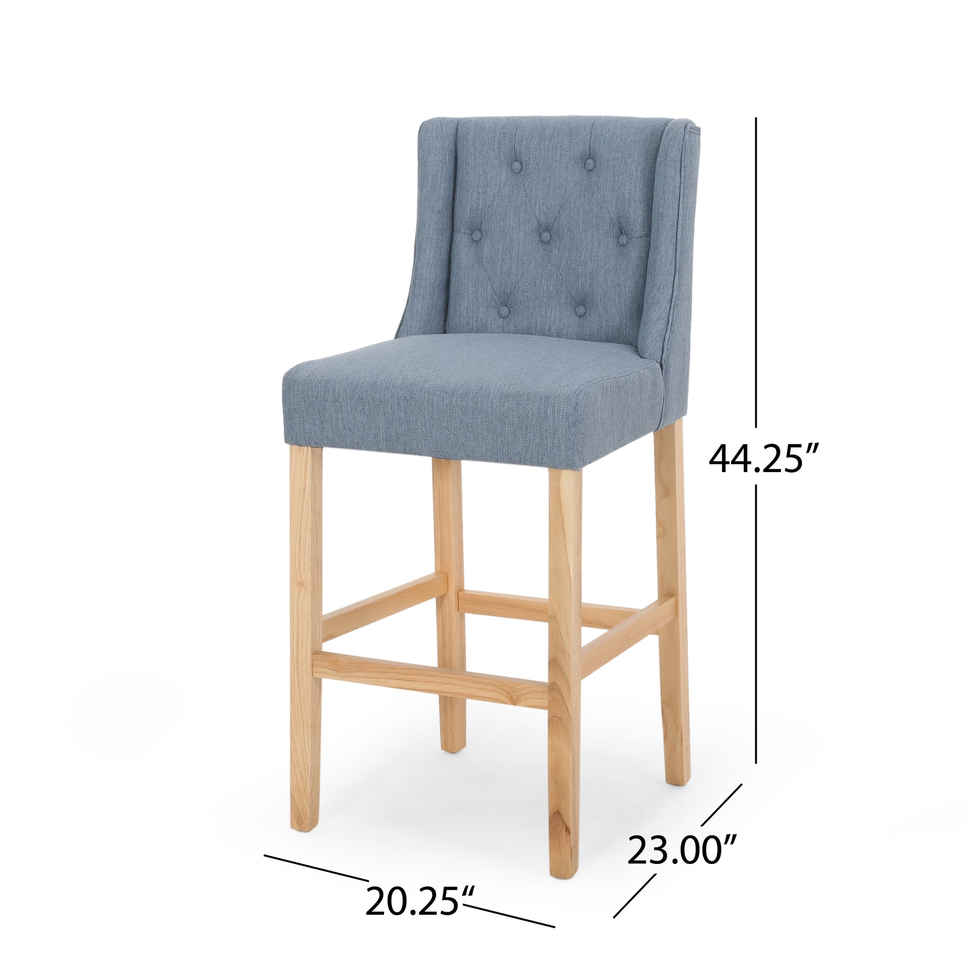 Vienna Contemporary Fabric Tufted Wingback 31 Inch Counter Stools, Set Of 2, Light Blue And Natural Light Blue Fabric