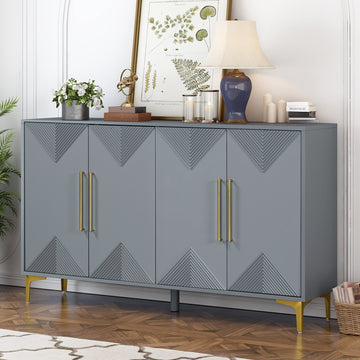 Unique Features Of A Four Door Cabinet With Two Tone Triangular Pattern Doors, Suitable For Entryway, Hallway, Living Room 3 4 Spaces Grey Primary Living Space Adjustable Shelves Artsy,Contemporary Mdf