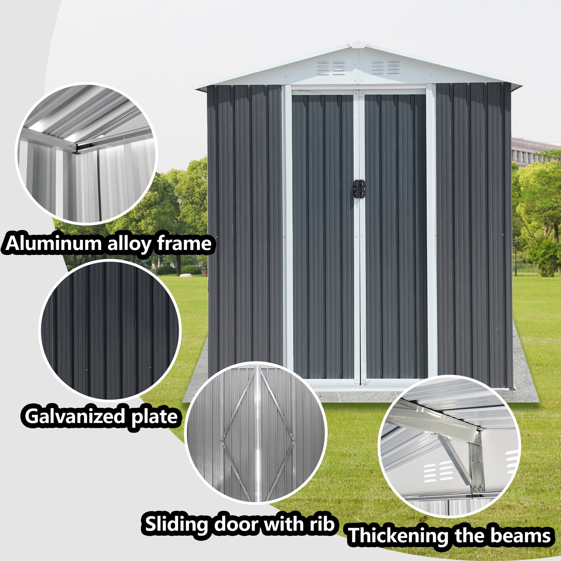 Outdoor Storage Sheds 6Ftx4Ft Apex Roof Grey Grey Garden & Outdoor Metal