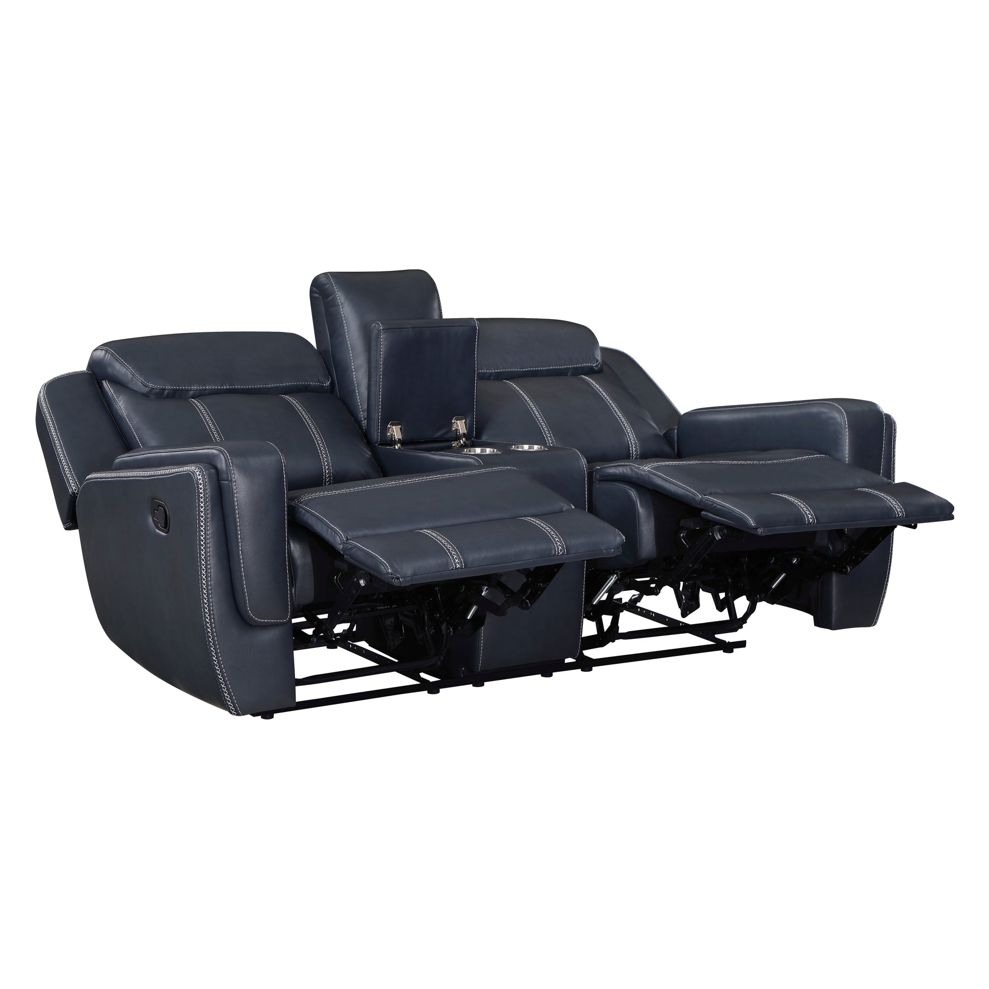 Modern Living Room Furniture 3Pc Reclining Sofa Set Bluefaux Leather Upholstery Sofa Loveseat Swivel Reclining Chair, Cup Holders, Power Outlets, Usb Ports Blue Faux Leather Wood Primary Living Space Modern Plywood,Solid Wood 6 Seat