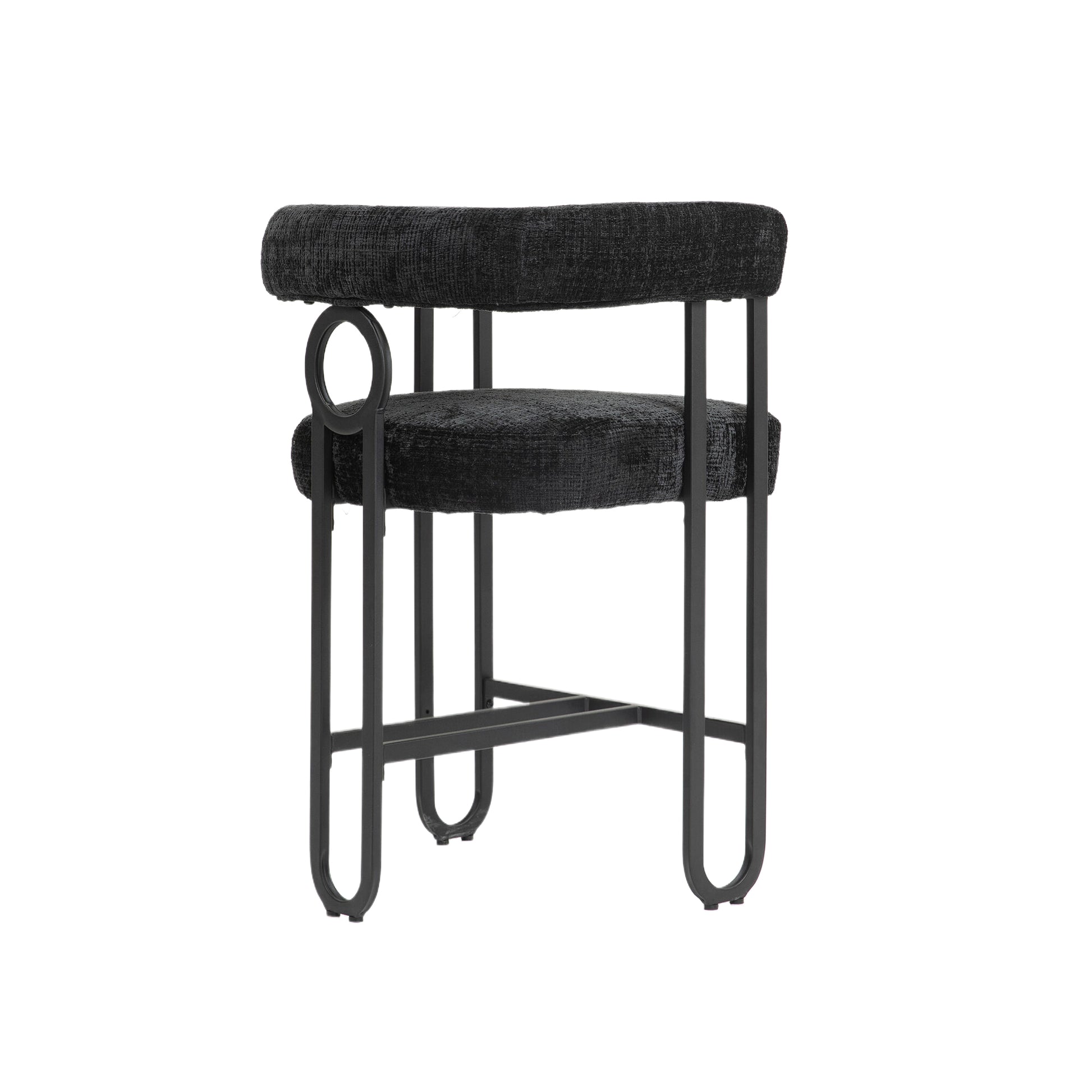 Coolmore Bar Stools Set Of 2, Modern Bar Stool With Back, Black Metal Frames, Upholstered Bar Stools For Kitchen Island, Pub, Club Black Chenille Black Foam Chenille