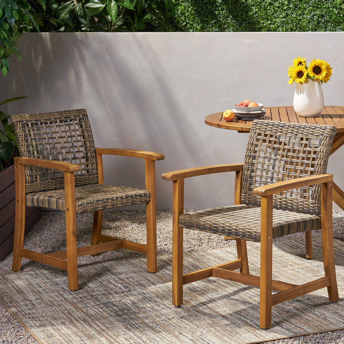 Hampton Wood And Wicker Dining Chair Set Of 2 Natural Stained Pe Rattan Iron