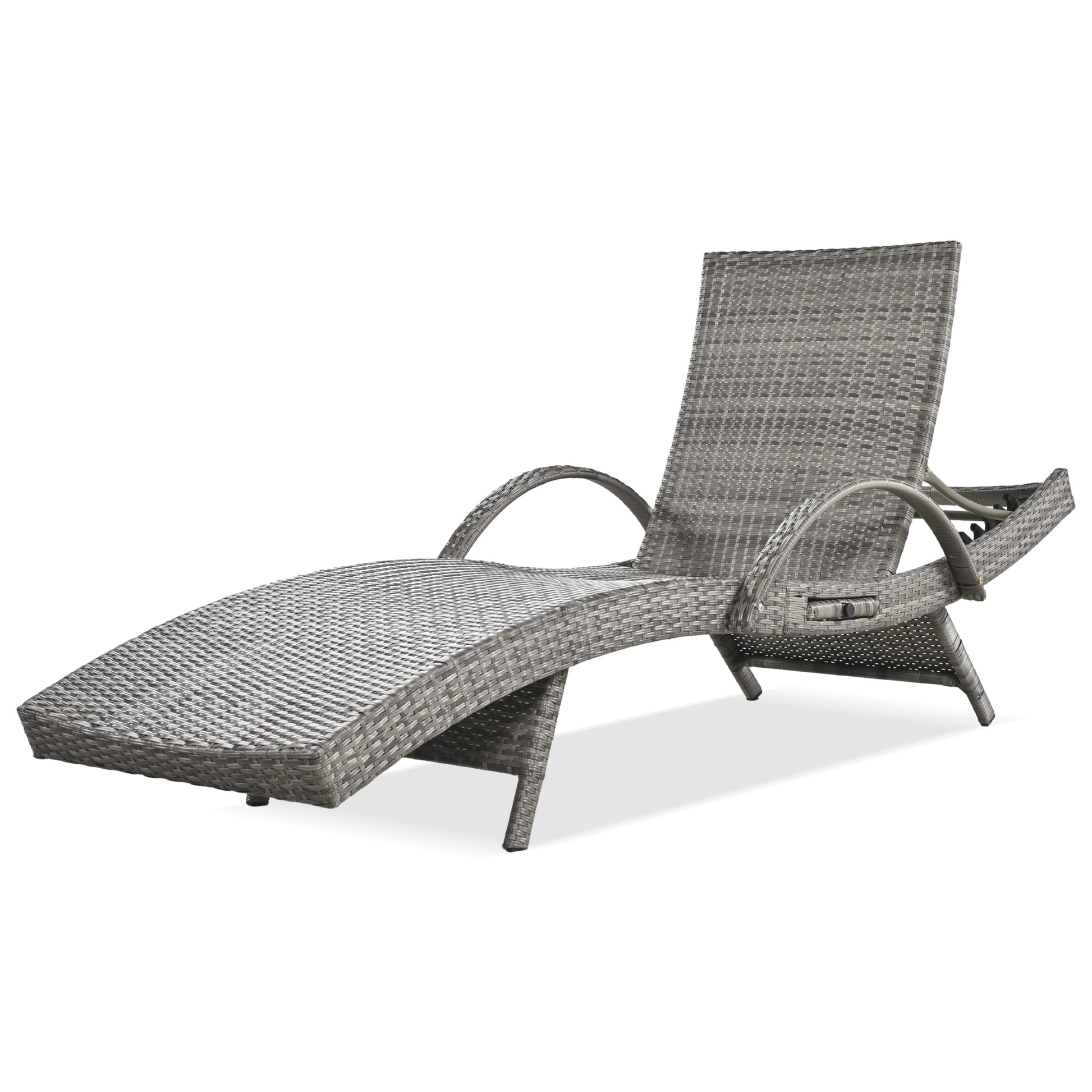 K&K 80'' Outdoor Wicker Chaise Lounge Chairs Set Of 2, Patio Rattan Reclining Chair Pull Out Side Table Adjustable Backrest Ergonomic Wave Design Pool Sunbathing Recliners, Grey No Lounge Grey Seats