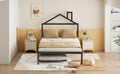 Full Size Metal Platform Bed With Twin Size Trundle,House Shaped Headboard Design, Black Full Black Metal