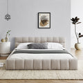 Queen Size Upholstered Bed Frame With Thick Fabric, Chenille Fabric Grounded Queen Size Platform Bed With Headboard And Solid Frame. No Box Spring Needed, Beige 68''*86.5''*23.5'' Box Spring Not