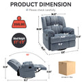 Manual Recliner Chair With Rocker And Swivel In Fabric For Living Room, Blue Blue Polyester Manual Handle Metal Primary Living Space Medium Firm Cushion Back Heavy Duty American Design Pine Pillow Top Arms Fiber Foam And Polyester Fiber Pad Fabric