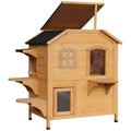 Pawhut 2 Story Cat House Outdoor, Weatherproof Wooden Cat Enclosure For Feral Cats With Escape Door, Openable Roof, Jumping Platforms, Natural Natural Wood Wood