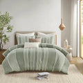 3 Piece Striped Cotton Comforter Set Sage Full Queen Sage Cotton