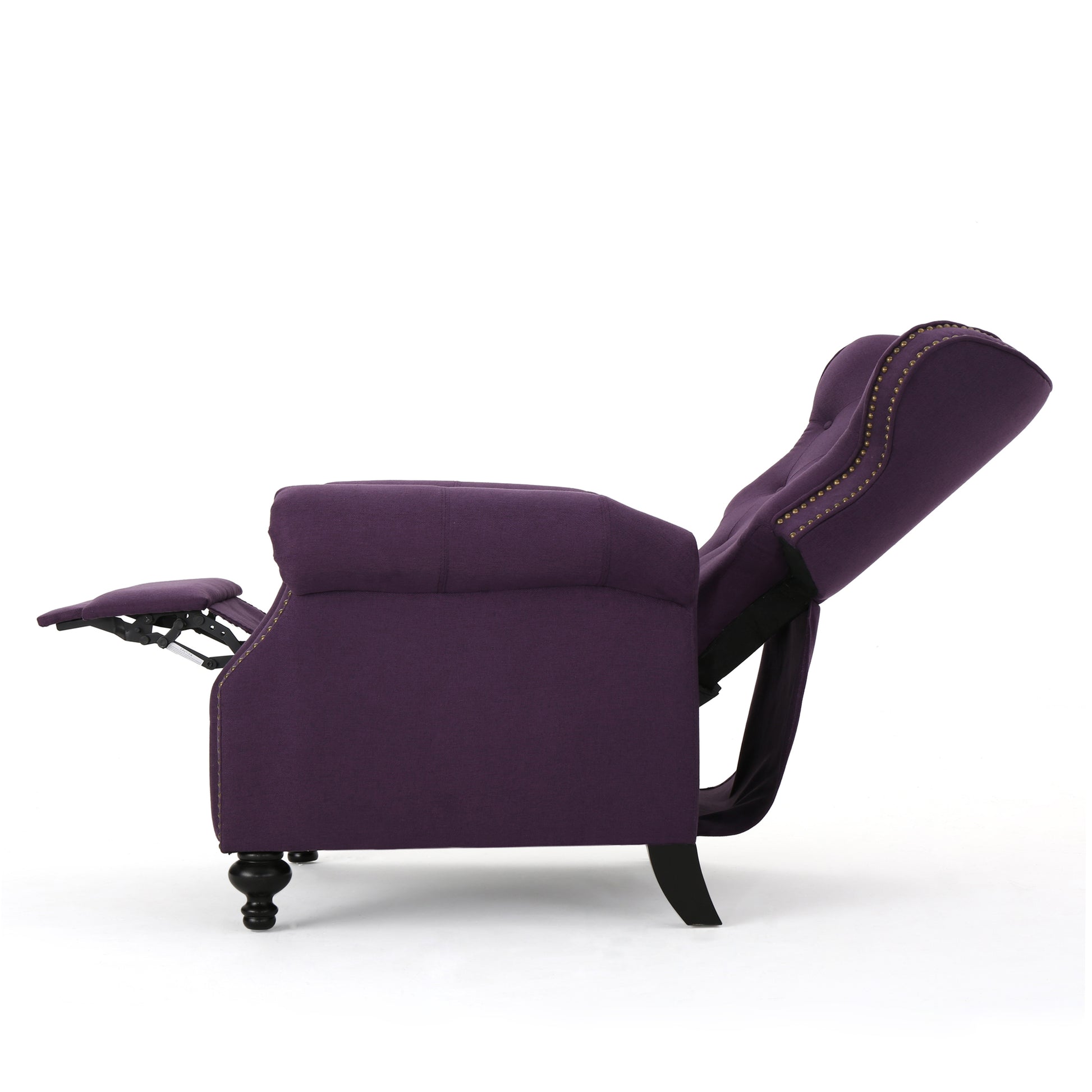 Accented Push Back Recliner Chair With Rolled Arms In Plum, Enjoy Cocooning Comfort Plum Fabric