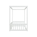 Twin Size Canopy Frame Floor Bed With Fence, Guardrails,White Twin White American Design Pine