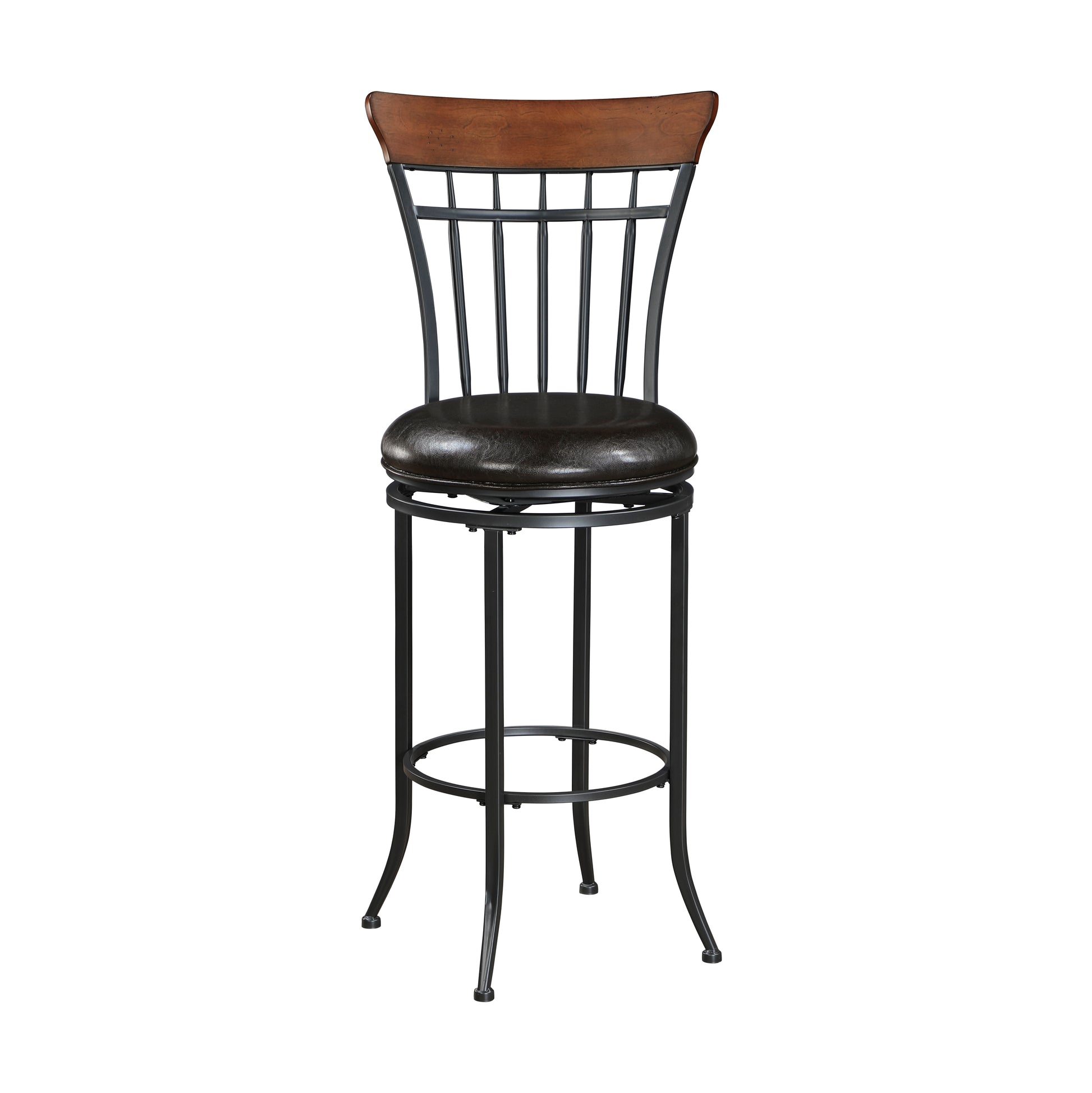 Swivel Pub Height Chair Black Metal Frame 1Pc Faux Leather Upholstery Seat Dining Furniture, Bar Chair Black Dining Room Metal