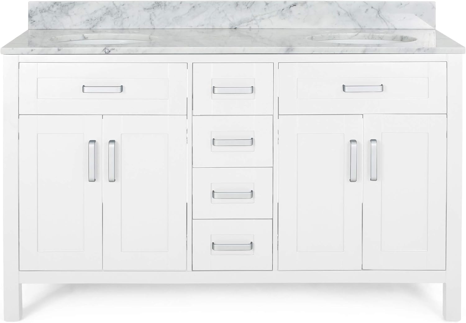 61'' Bathroom Vanity With Marble Top & Double Ceramic Sinks, 4 Drawers, 4 Doors, White White Plywood