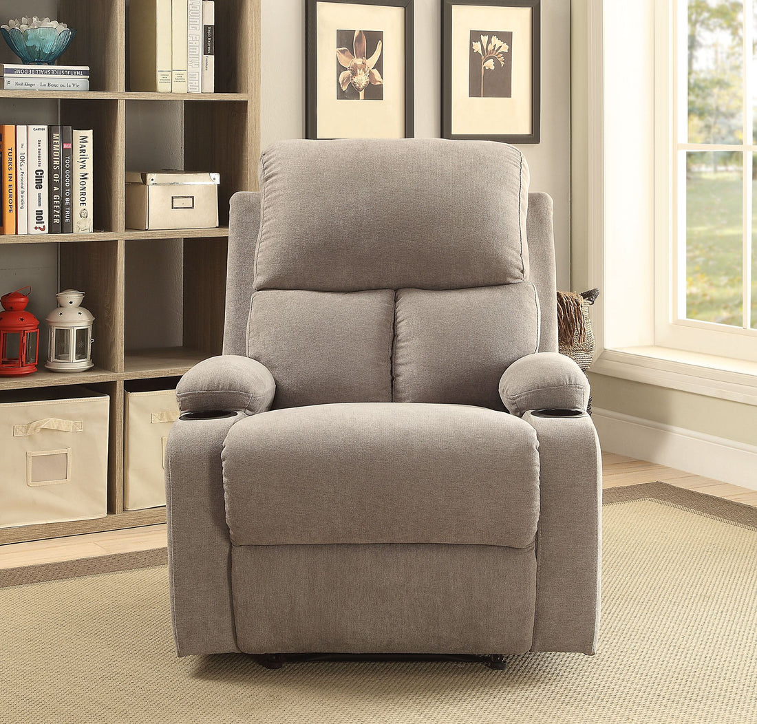 Grey Recliner With Cup Holder Grey Linen Manual Handle Metal Primary Living Space Tight Back Handle Pillow Top Arms Fabric Metal