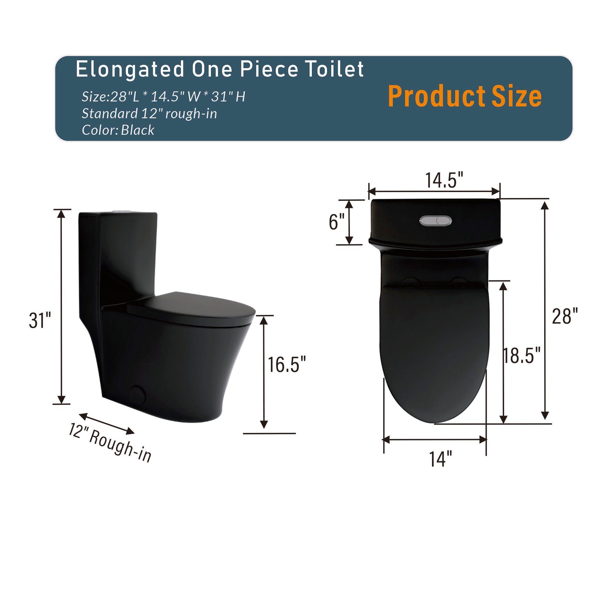 Matte Black Elongated One Piece Toilet Dual Flush 1.1 1.6 Gpf Water Saving Map 1000G,Matte Black Matte Black Bathroom Modern Porcelain