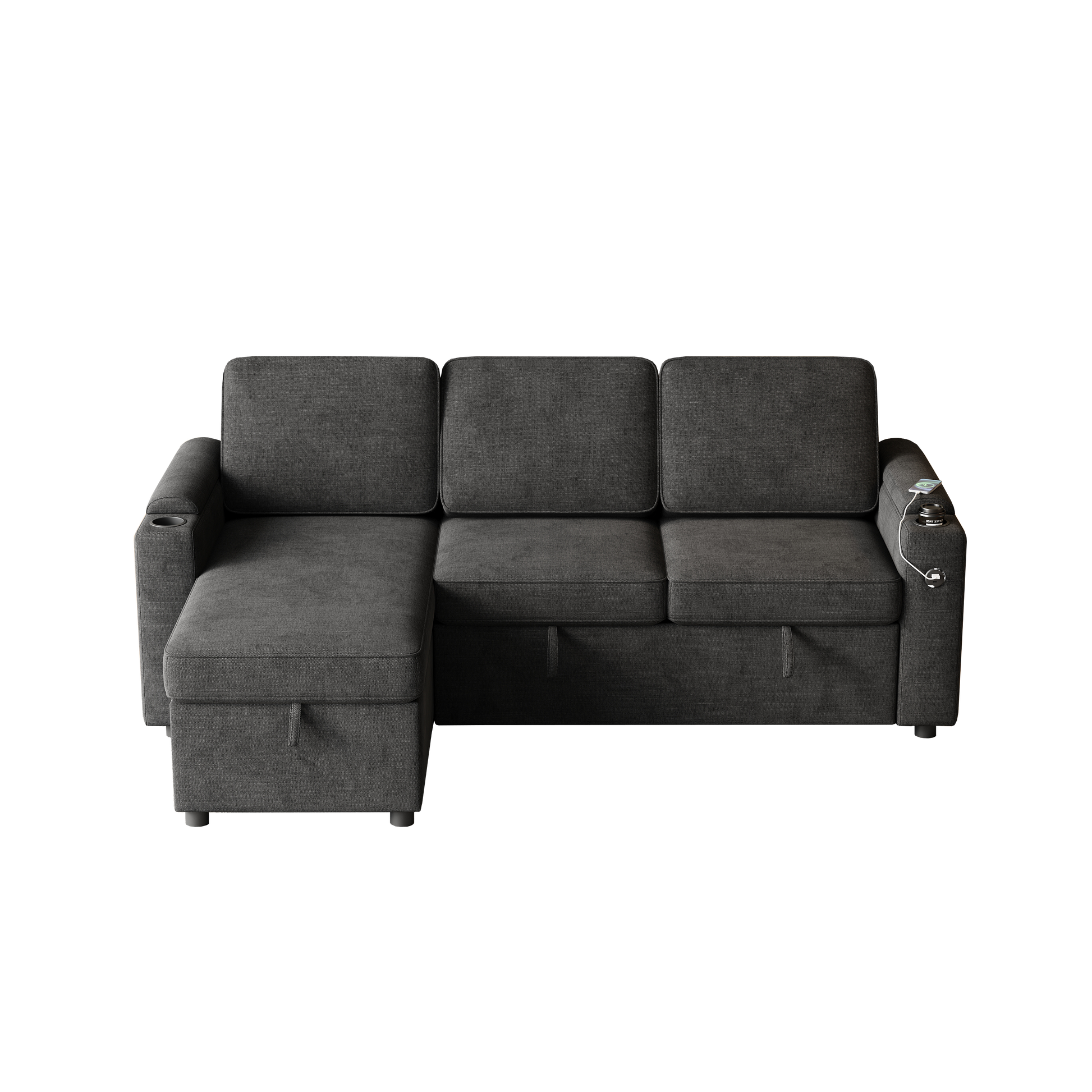 Mh85.8" Sleeper Sofa, Sofa Bed 2 In 1 Pull Out Sofa Bed With Storage Sofa, Sofa Sleeper With Pull Out Bed With Charging Port Black Polyester Primary Living Space Eucalyptus Polyester Fabric 3 Seat