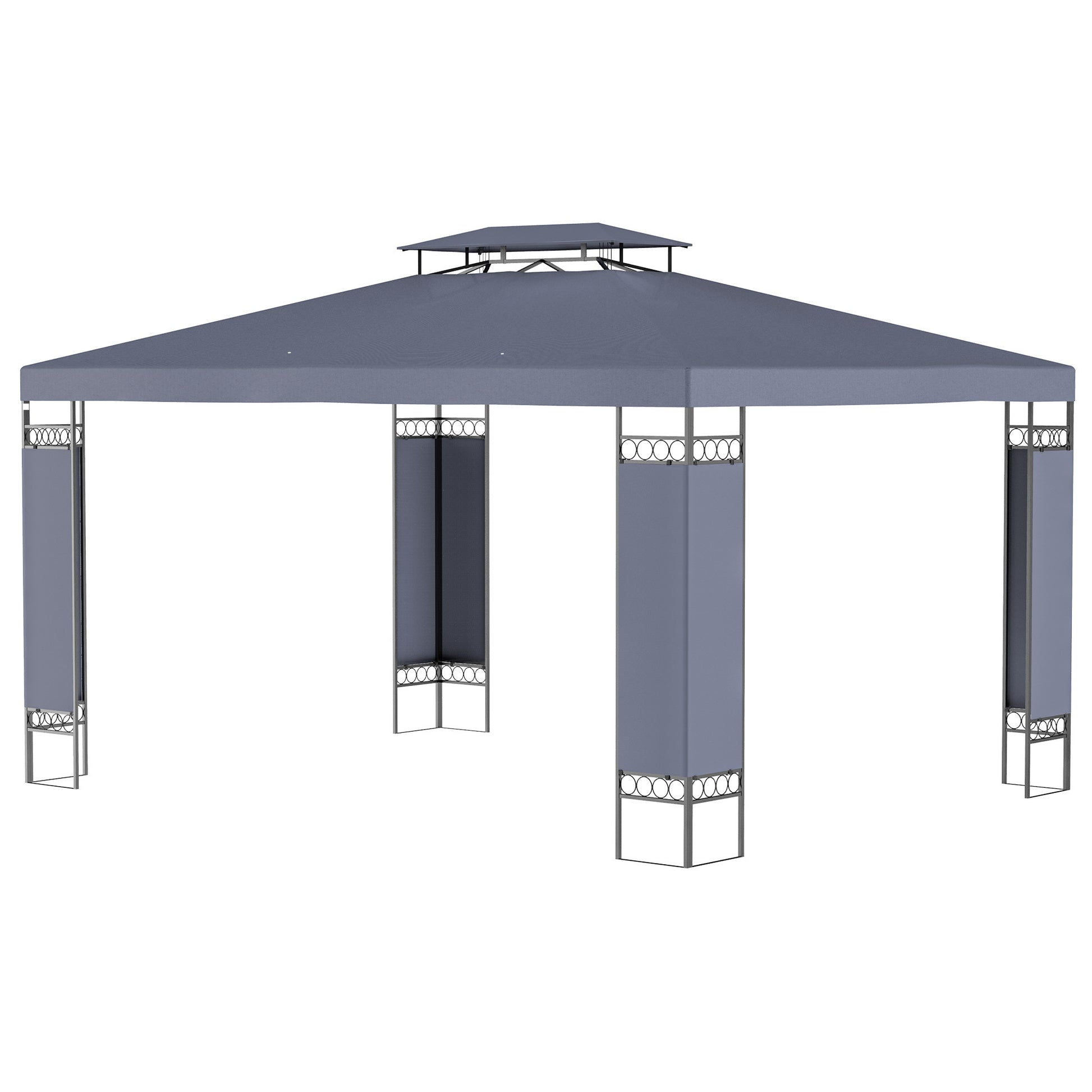 Outsunny 10' X 13' Patio Gazebo, Double Roof Outdoor Gazebo Canopy Shelter With Screen Decorate Corner Frame, For Garden, Lawn, Backyard And Deck, Gray Grey Steel