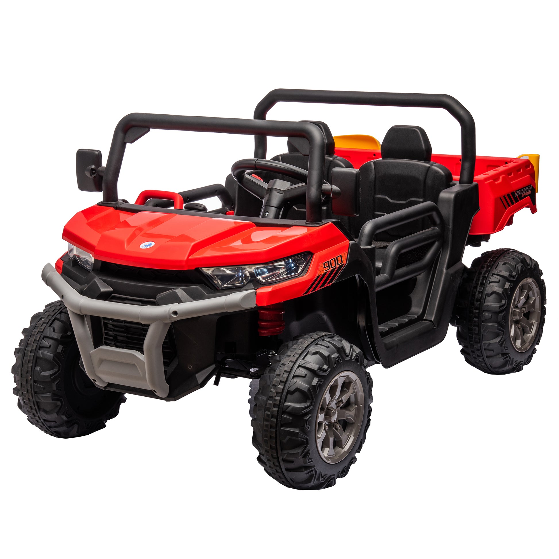 24V Ride On Truck 2 Seater Ride On Utv With 2X200W Motor Ride On Dump Truck With Dump Bed Shovel Ride On Car With Remote Control Electric Vehicle With Non Slip Tyre For Boys Girls Black Red Plastic