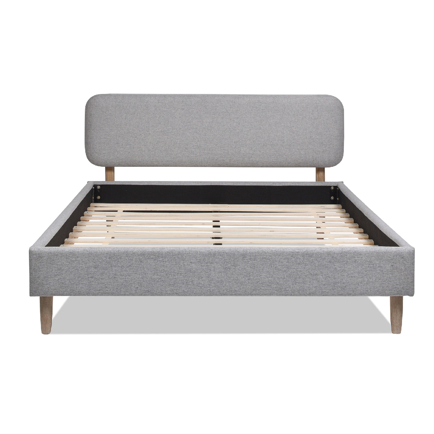 Diego Low Upholstered Platform Bed, Queen, Light Grey Polyester Box Spring Not Required Queen Gray Wood Foam Polyester Polyester