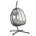 Egg Chair With Stand Indoor Outdoor Swing Chair Patio Wicker Hanging Egg Chair Hanging Basket Chair With Stand For Bedroom Living Room Balcony Gray Steel