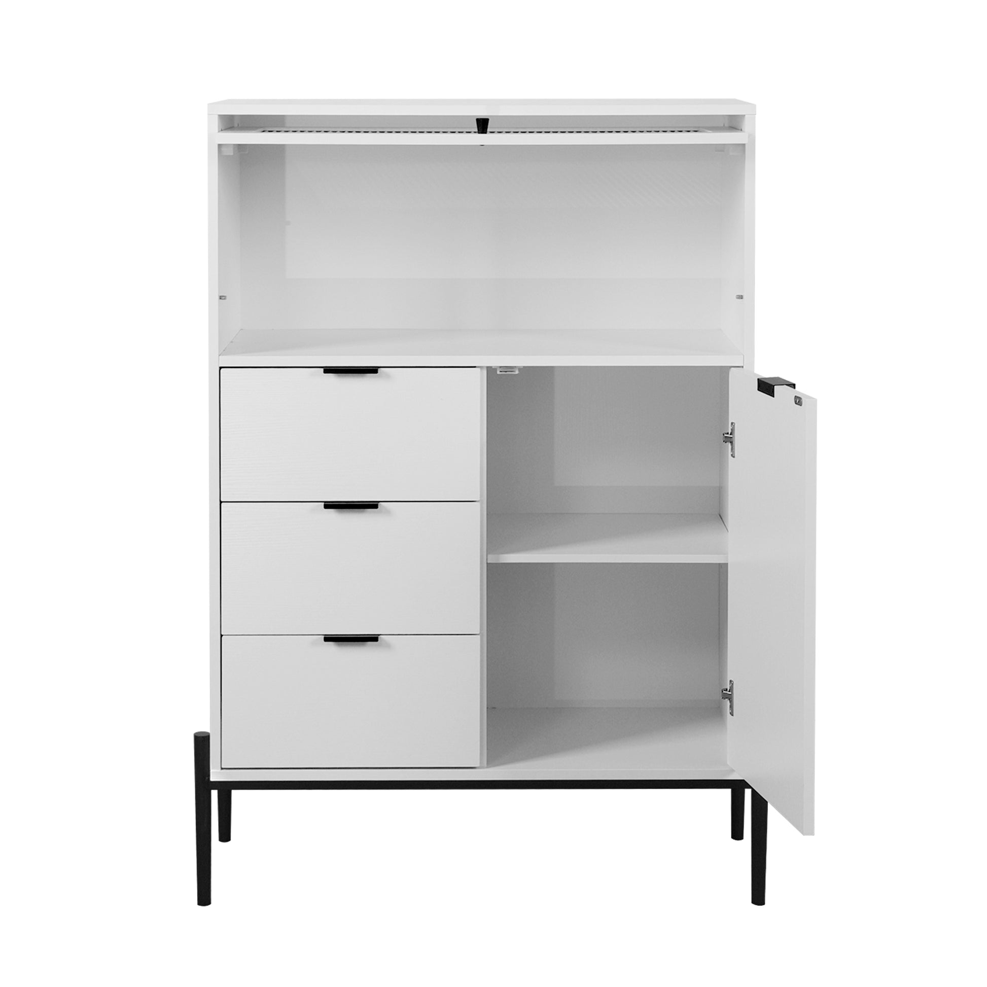 Sideboard With 3 Drawers ,1 Door And 1 Glass Door Wood Cabinet With Storage For Kitchen, Dining Room, Hallway 33.46" X 15.74" X 47.2" 5 Or More Spaces White White Glass Doors Modern Particle Board