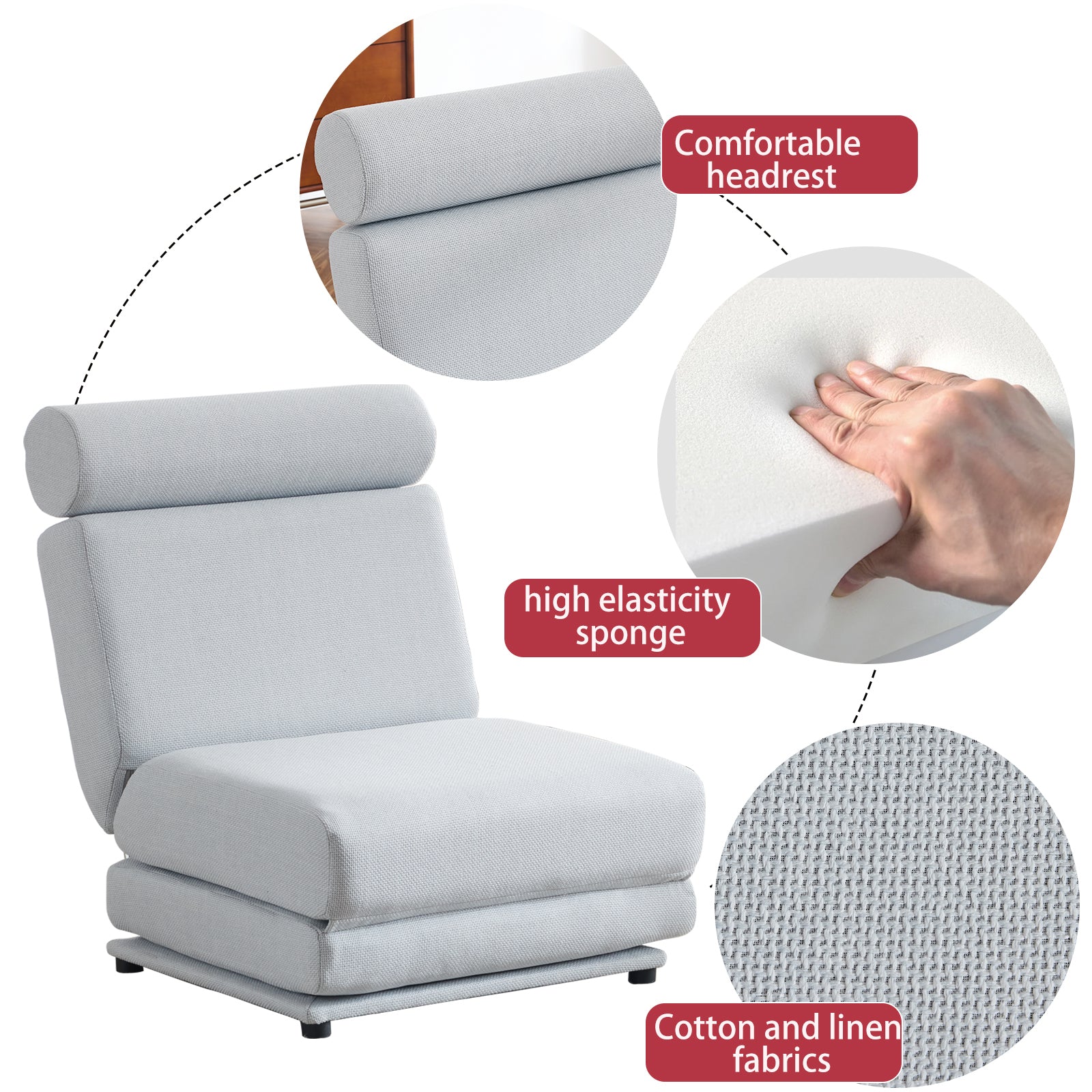 Single Sofa Chair Foldable Single Sofa Bed With Pillow,Portable Foldable Sofa Bed,Leisure Sofa Chair,Easy To Store,Made Ofand Wearable Linen Light Grey Blue Primary Living Space Modern Foam Linen