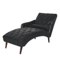 Chaise Lounge Arm Chair Indoor With Pillow And Solid Wood Legs, Leisure Accent Soft Chair With Tufted Back And Arm,Upholstered Chaise Couch Chair For Living Room, Bedroom,Black Pu Black Pu